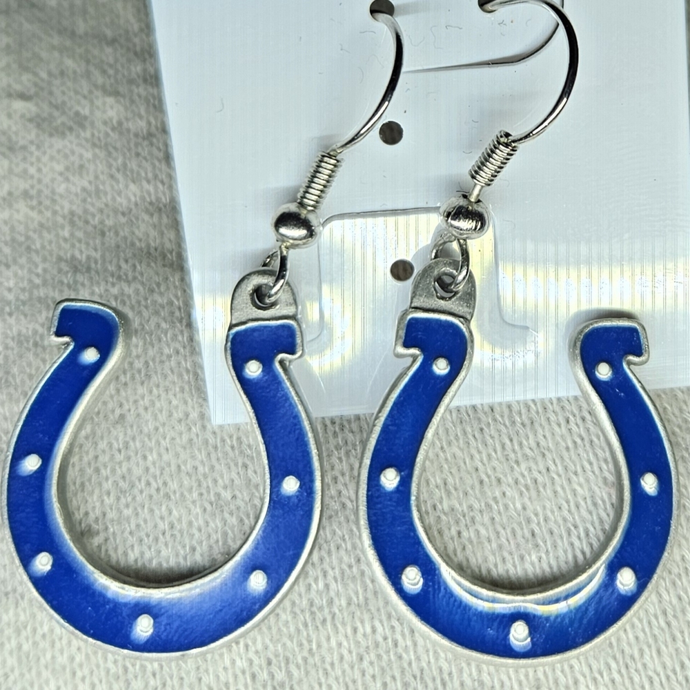 Indianapolis Colts NFL logo wire dangle earrings.